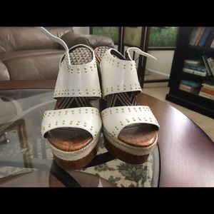 Jessica Simpson White “Geno” Studded Cork Wedges